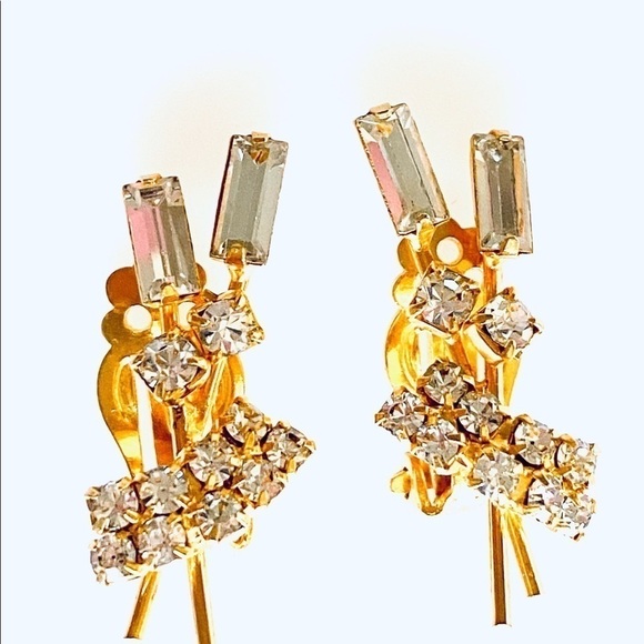 Vintage Crystal Clip On Earrings Gold Tone - Picture 8 of 8
